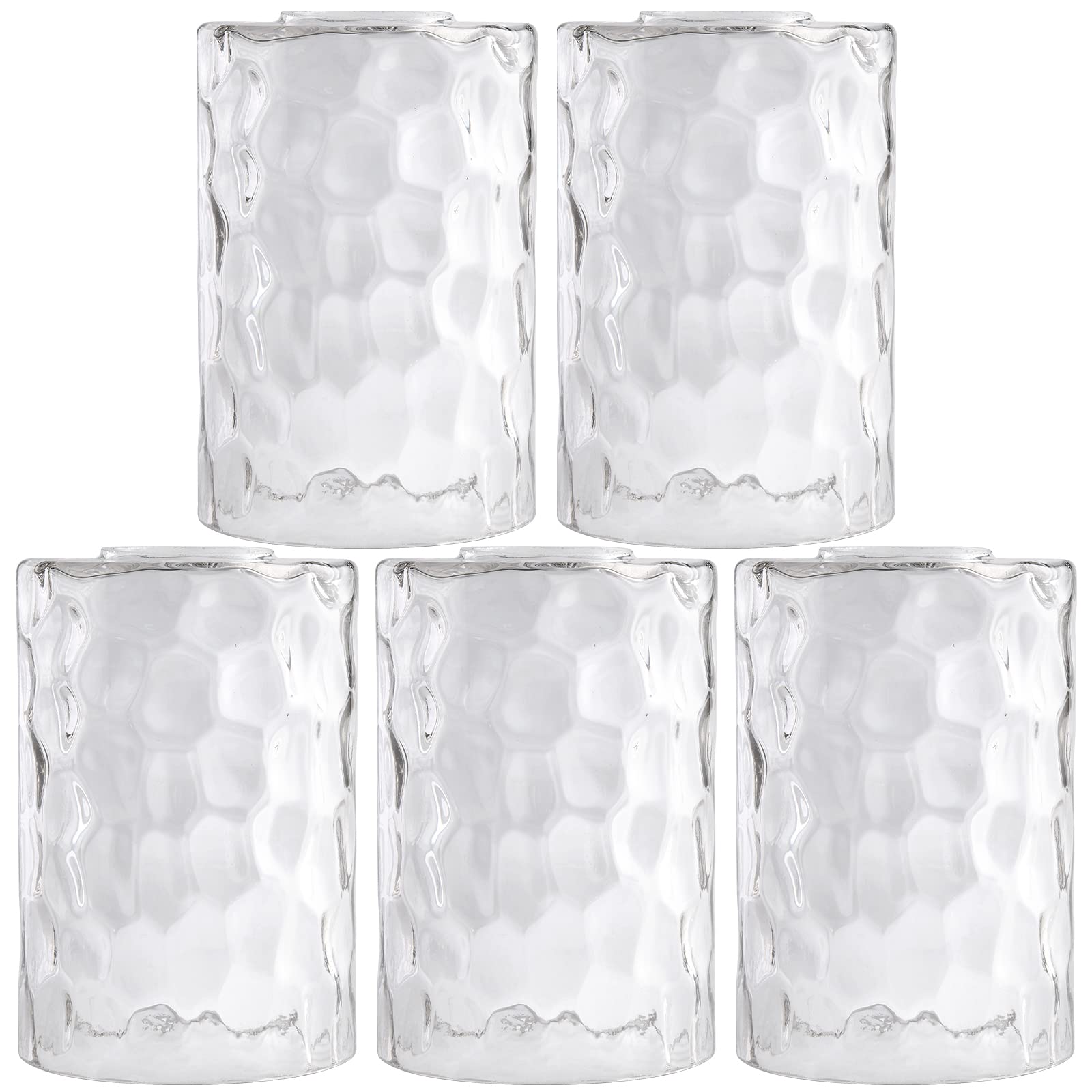 Rivqahra Glass Lamp Shade Replacement Globe & Cover for Light Fixture, 6-1/16" Height 4-1/16" Diameter, 1-5/8 inch Fitter, 5 Pack Clear Hammered Water Ripple Cylinder Glass Shade