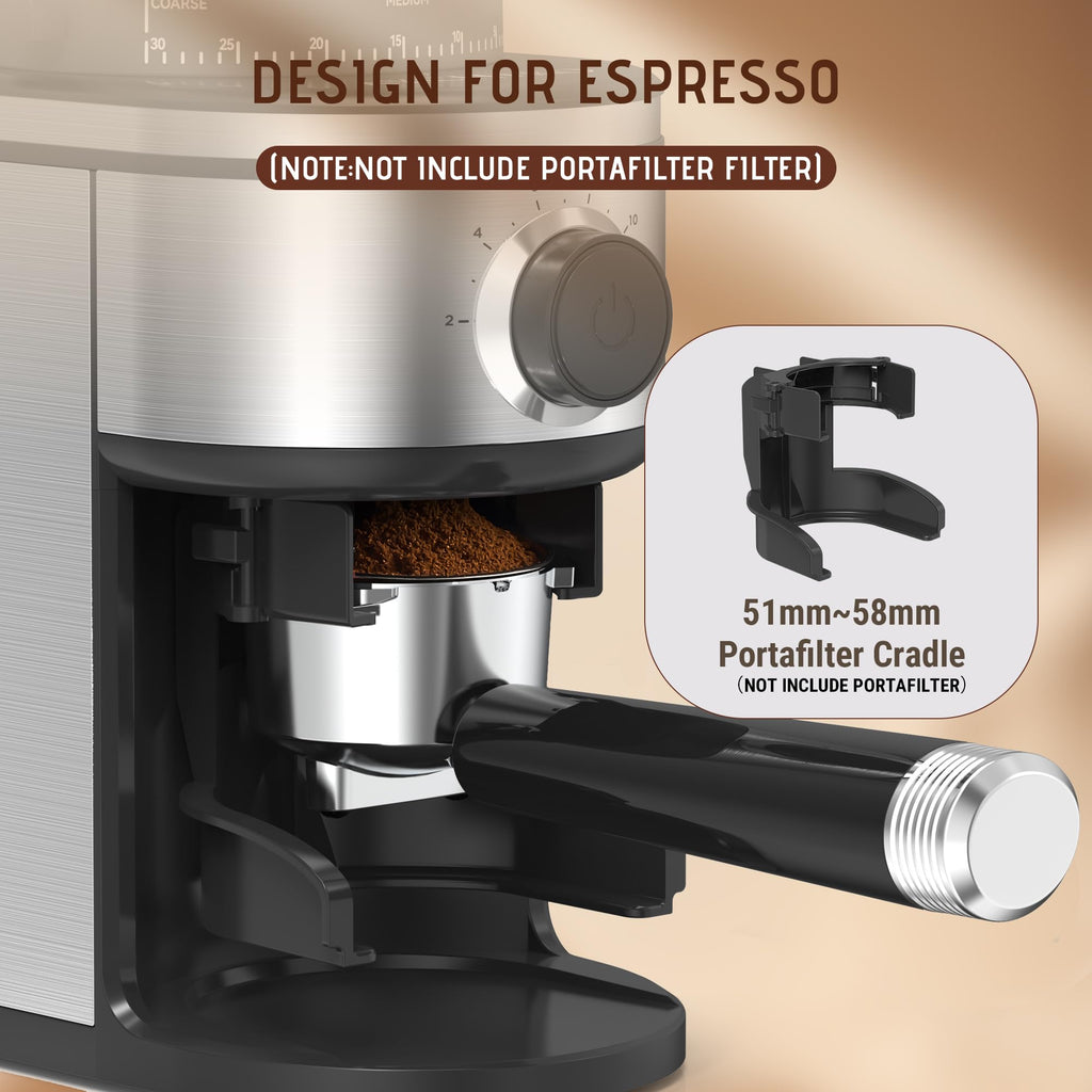 Ollygrin Burr Coffee Grinder, Electric Conical Coffee Bean Grinder With 30 Adjustable Grind Settings For 2-12 Cups, Sliver & Black