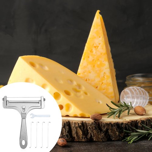Gosknor 6pcs Cheese Slicer Kit, Stainless Steel Wire Cheese Cutter with 4 Extra Wires & Wrench Slicer Handheld Butter Cutter Food for Block Butter (Frosted Silver)