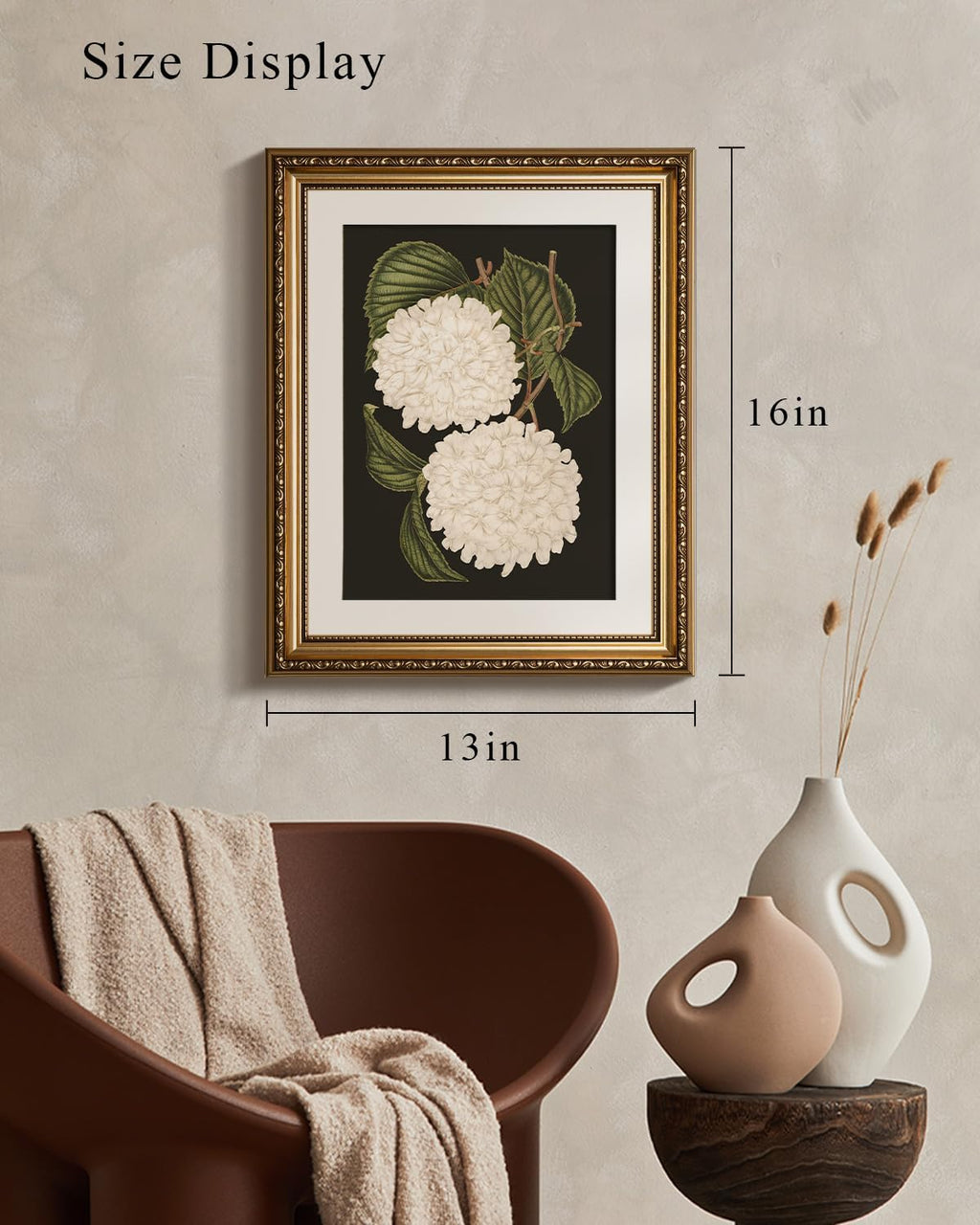 VIYYIEA Gold Framed Wall Art - White Hydrangea Canvas Print for Elegant Home Decor | 13x16in