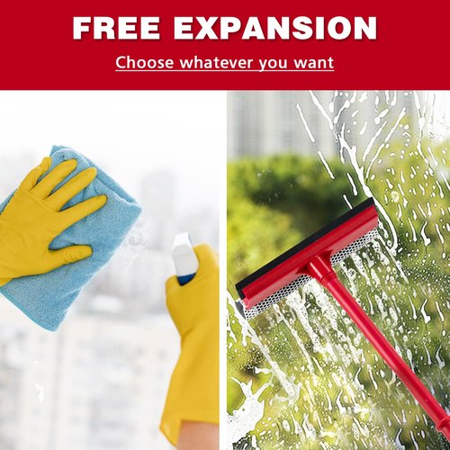 15.9" Window Squeegee for Car,2 in 1 Squeegee Window Cleaner with Long Stainless Steel Handle,Sponge Car Window Squeegee for Gas Station, Glass,Shower,Outdoor High Window Cleaning