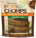 Pork Chomps Roasted Pork Skin Dog Chews - Long-Lasting, High Protein, Rawhide-Free | 6 Inch Rib Shapes, 10 Count