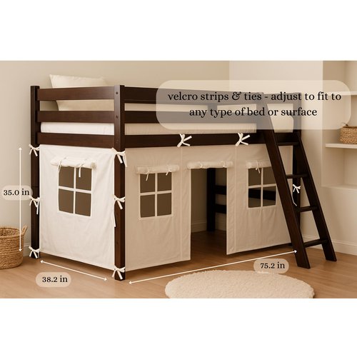 Wonder Nook Bunk Bed Curtains, Adjustable 2 Panels, Bottom Bunk Bed Privacy Set, Cotton Play Tent Curtain with Velcro & Tie Attachments – Multipurpose Kids Fort Play Space for Loft Beds, Tables