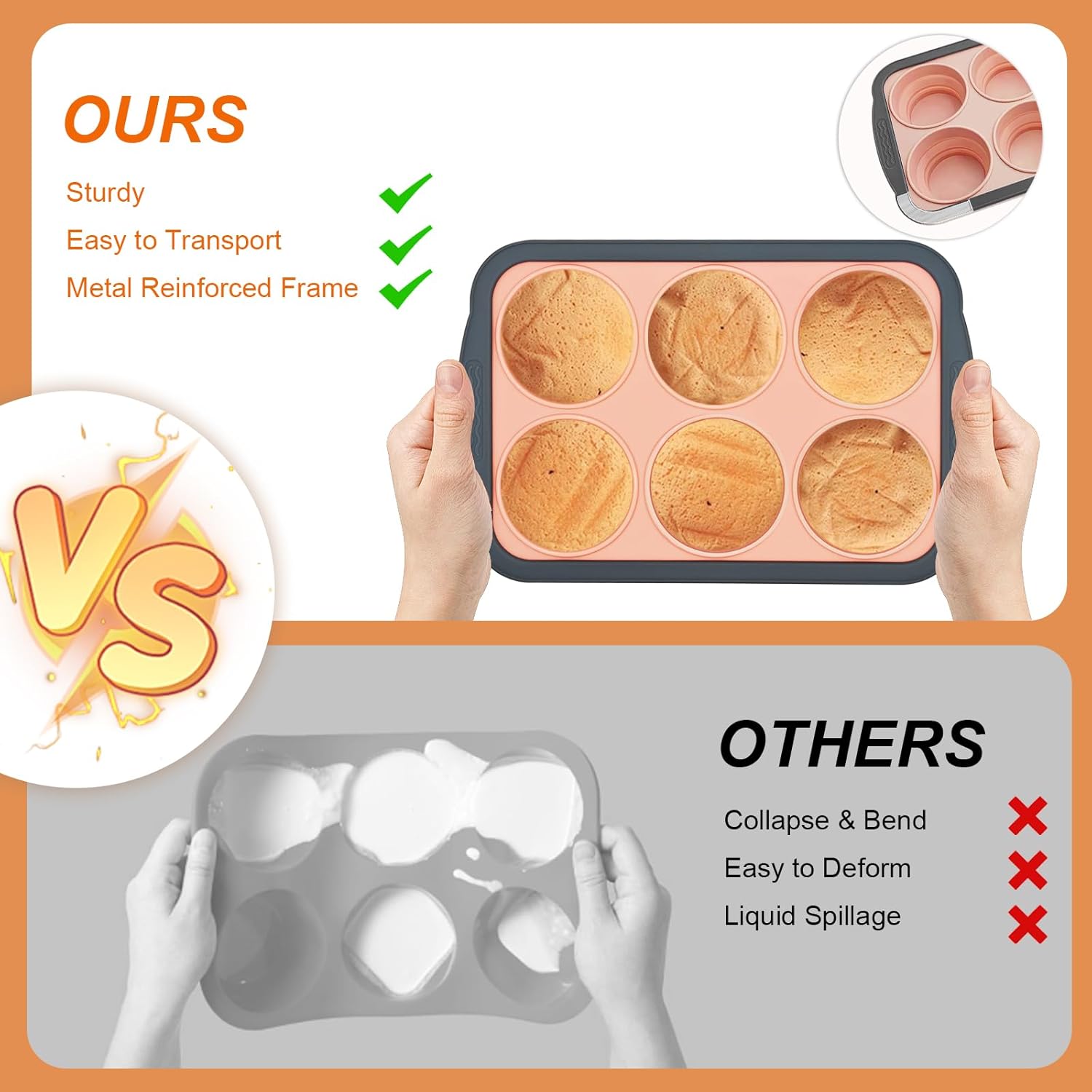 Skiennix Silicone Muffin Pan - Nonstick 6-Cup Baking Molds | BPA-Free, Easy to Clean, Pink