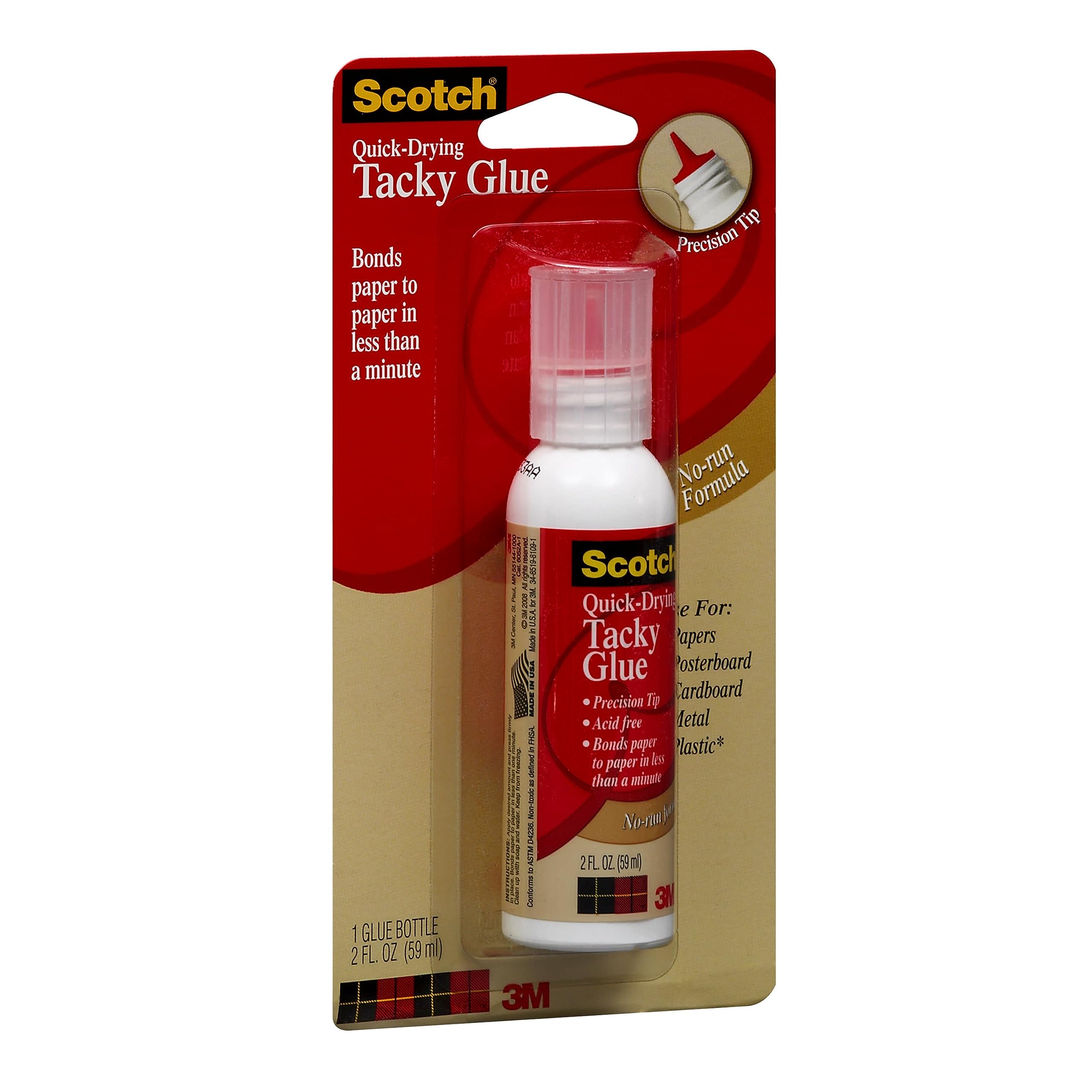 3M Commercial Office Supply Div. Products - Tacky Glue, Quick Drying, Dries Clear, Nontoxic, Acid-free, 2 oz - Sold as 1 PK - Scotch Quick-drying Tacky Glue offers an ideal way to bond papers, foam