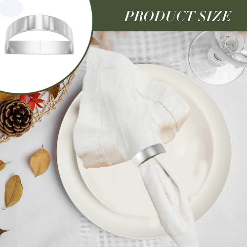 8 Pcs Silver Napkin Rings-Stainless Steel Napkin Rings,Metal Napkin Ring for Table Settings Wedding Christmas Party Dinner Table(Semicircle)