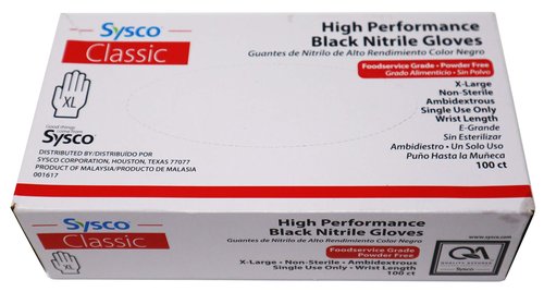 Sysco Classic Black Nitrile Extra Large Gloves Box, 100 Count