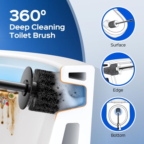 HAMITOR Black Toilet Bowl Brush: Metal Rustproof Bathroom Cleaning Accessories Set with Hidden Holder for Renters - Wall-Mounted Family Compact Toilet Cleaner Kits for Apartment RV Small Space