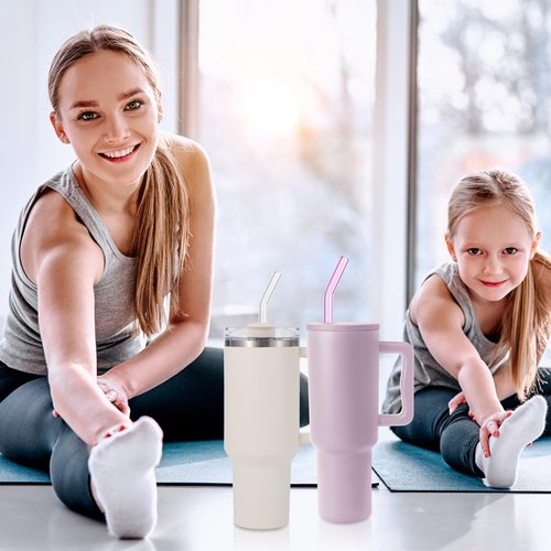 [6Pcs] Reusable Glass Straws for Simple Modern 40 oz - 12" x 10mm Replacement Glass Straws Shatter Resistant for Stanley 40 oz Tumbler, Straw with 2 Brushes for Stanley Cup Accessories