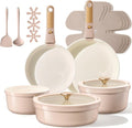 CAROTE 18-Piece Titanium Nonstick Ceramic Cookware Set - Detachable Handles, Non-Toxic, Induction Compatible, Dishwasher Safe
