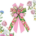 Hying Large Flower Bow - Spring Tulip Stripes in Pink Burlap | Farmhouse Craft Bow for Easter Decor