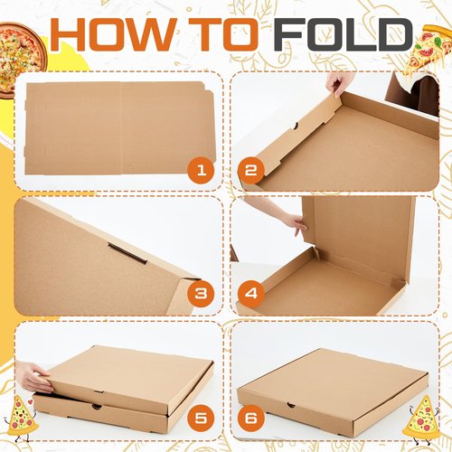Fullhawl 10 Pcs Corrugated Pizza Boxes 18 x 18 Inches, Grease Resistant Kraft Takeout Containers Packing Boxes for Cake, Cookies, Food and Crafts
