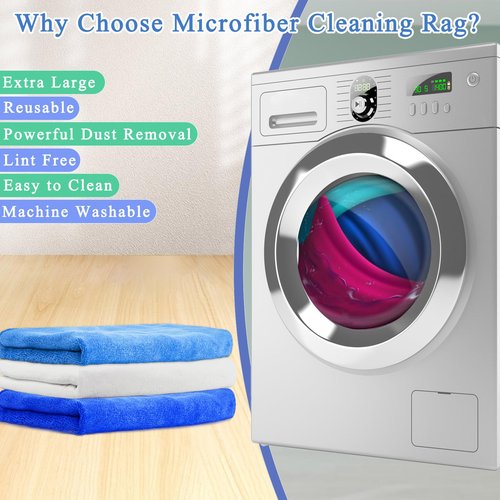 CODOHI 6 Pcs Extra Large Microfiber Cleaning Cloth, 20" x 30" Washable Reusable Large Floor Cloth Rags, Microfiber Towels for Mop Cleaning Office Bathrooms Housekeeping (Blue, White)