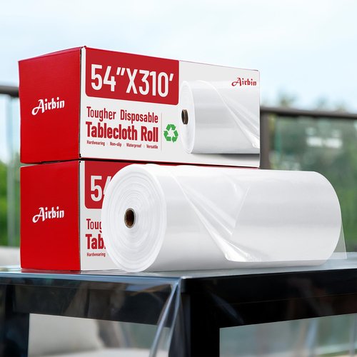 Plastic Table Cloth, 310 Ft X 54 In Disposable Tablecloth Clear Table Cover Roll with Any Cut Sliding Cutters Premium Clear Plastic Tablecloth for Picnics, Parties, Birthdays, Weddings Weddings