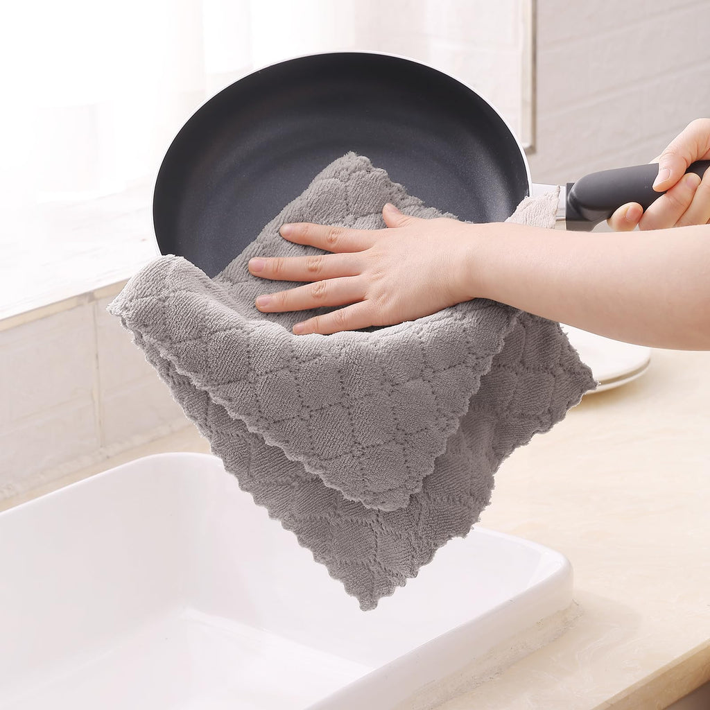 Homaxy 12 Pack Dish Towels for Kitchen (10 x 20 Inches, Grey), Super Soft and Absorbent Coral Velvet Dish Cloths for Washing Dishes, Nonstick Oil Fast Drying Microfiber Cleaning Cloth