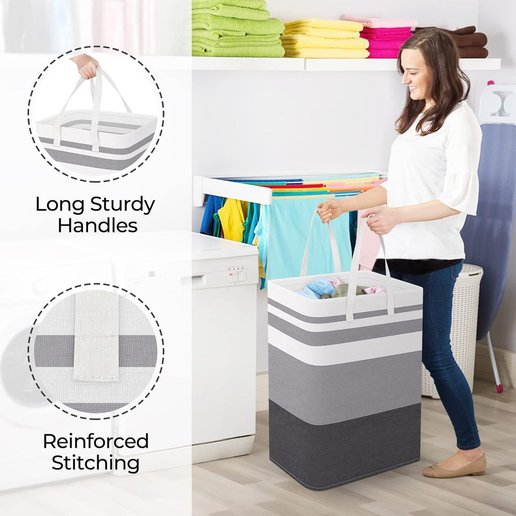 StorageRight Large Laundry Basket - Collapsible Hamper with Easy Carry Handles | 75L Gradient Grey for Bedroom, Dorm, Towels, Toys