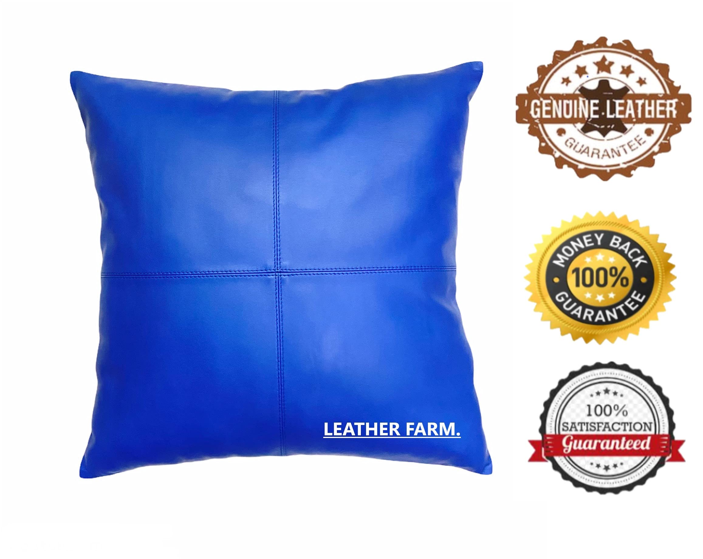 LEATHER FARM Blue Lambskin Leather Cushion Pillow Cover (18x18)
