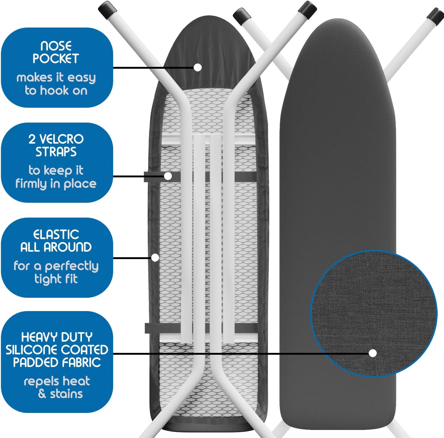 T&V Ironing Board Holder - Wall Mount & Over The Door Hanger | Heat Reflective & Stain Resistant Cover Set