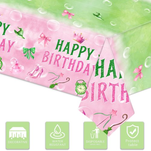 ASLERMURE 3pcs Pink and Green Bow Tablecloth, 54 x 108 inch Bow Party Supplies Decorations, Bow Disposable Table Cover for Wedding Engagement Bridal Birthday Decorations, Girls Birthday Party Supplies