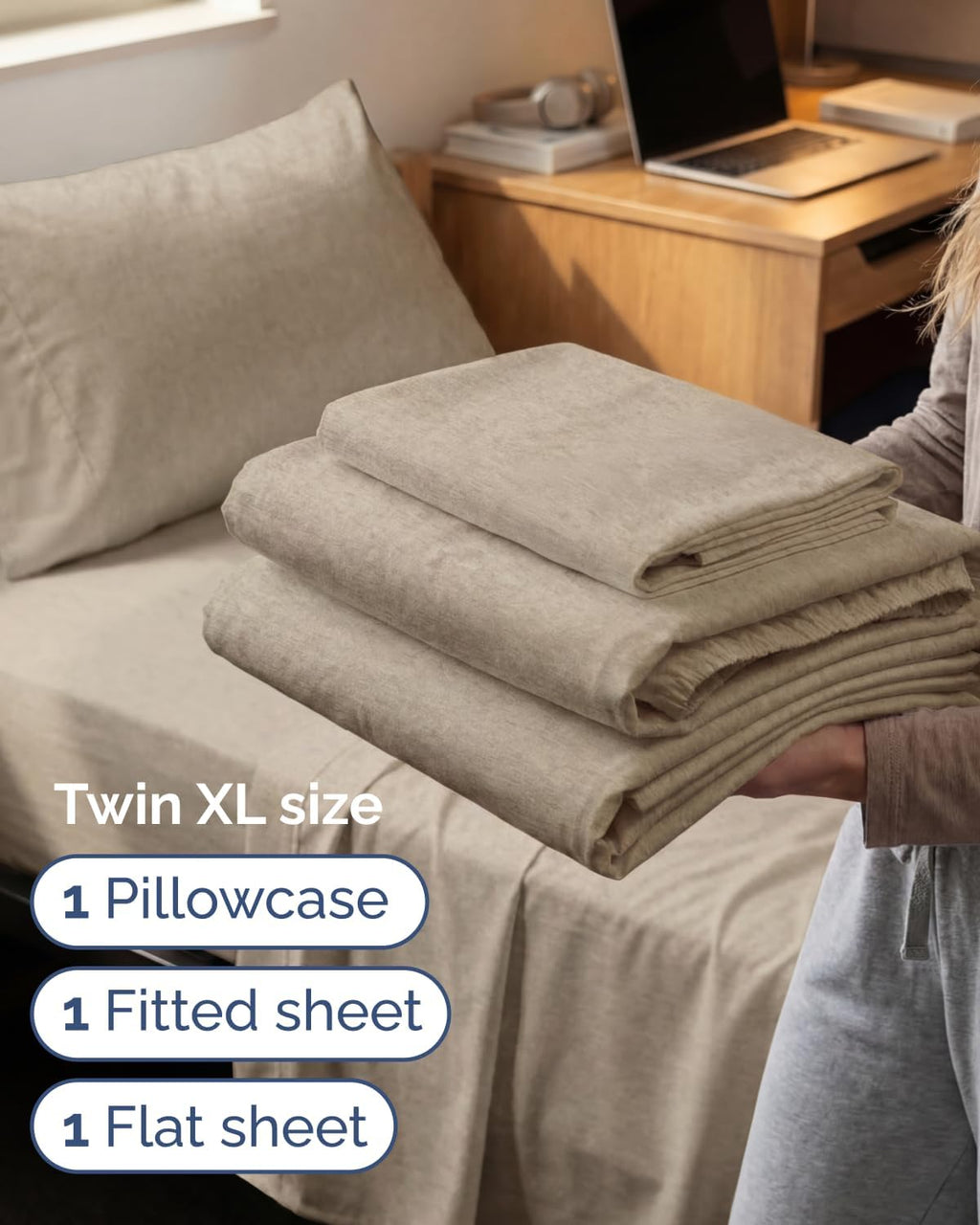 Skiennix Twin XL 3-Piece Sheet Set - Comfy Cooling Bed Sheets | Hotel Luxury Bedding in Beige
