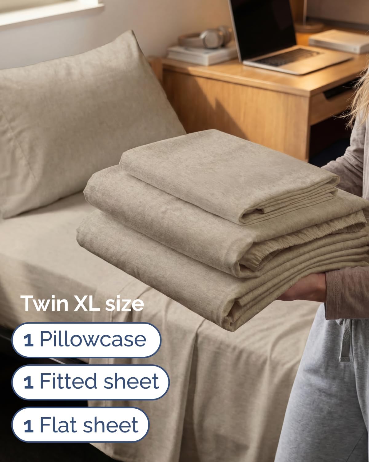 Skiennix Twin XL 3-Piece Sheet Set - Comfy Cooling Bed Sheets | Hotel Luxury Bedding in Beige