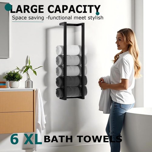 FunViet Modern Towel Racks for Bathroom, Wall Mounted Towel Holder in Stainless Steel, Space-Saving Towel Storage for Rolled Towels, Minimalist Bathroom Organizer for Small Bathrooms, RV & Dorm
