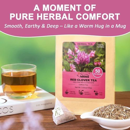 Fullchea Red Clover Tea Bags - 50 Non-GMO Teabags | Caffeine-Free & Rich in Antioxidants for Wellness