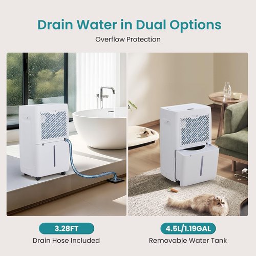 OLIXIS 3,500 Sq. Ft Dehumidifier, 50 Pints Dehumidifier for Basement with Drain Hose, 4.5L/1.19 Gallon Water Tank Quiet with Airflow Swing, Ideal Whole House Dehumidifiers for Home, Bedroom Bathroom