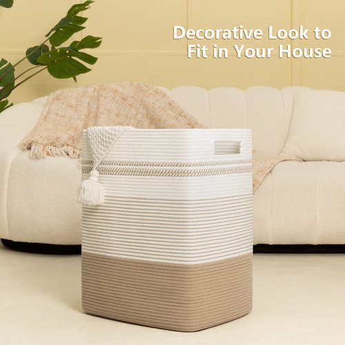 SIXDOVE Laundry Basket, Large Woven Rope Tall Laundry Basket with Handles, Decorative Storage Basket for Clothes and Blankets in Living room, Bedroom