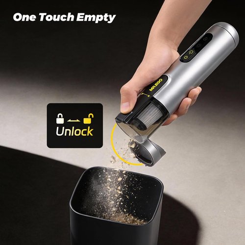 Mr.ego Handheld Car Vacuum - Portable 4-in-1 Mini Vacuum with 18500Pa Suction | Silver with Green LED Light