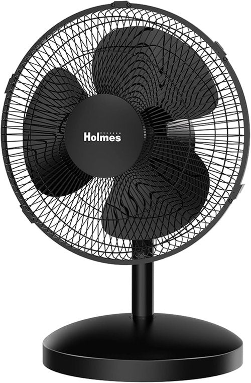 Holmes 12-Inch Oscillating Table Fan - 3 Speeds, 75° Wide Angle, Adjustable Tilt, Quiet for Home & Office - Black