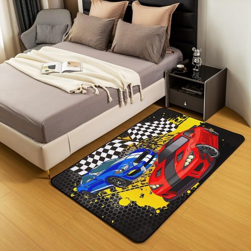 Racing Car Rug,Cartoon Street Style Graffiti Sports Cars Indoor Floor Mat for Kids Boys Girls Youth,Speeding Game Carpet,Extreme Sports Bedroom Rug Living Room,Bedside,Playroom Decor,3x5