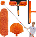 20+ Feet High Reach Duster Kit with 3-14 ft Extension Pole // High Ceiling Dusting and Window Cleaning Kit with Spliceable Pole - Window Washer & Squeegee, Cobweb Duster, Fan Blade and Feather Dusters