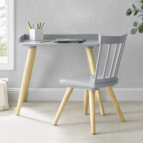 Delta Children Essex Desk & Chair Set, Greenguard Gold Certified, Grey/Natural