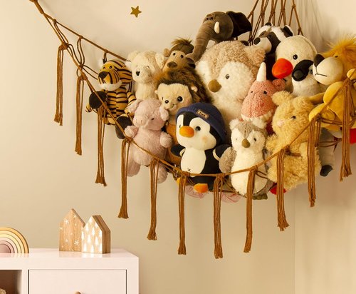 Mirolam Stuffed Animal Hammock - Large Toy Storage Organizer for Plushies | Caramel Color for Boho Nursery Decor