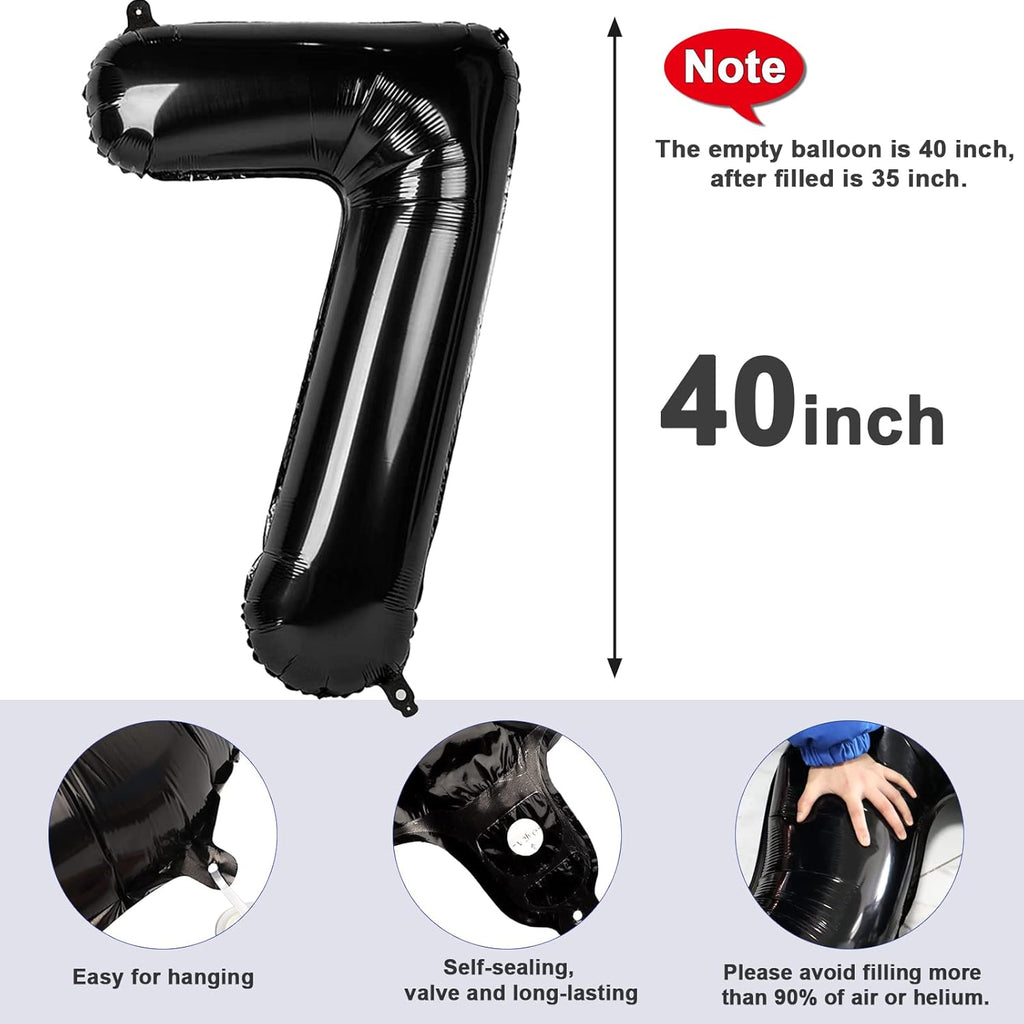 Skiennix 40-Inch Black Number 7 Balloon - Perfect Birthday Decorations for Ages 7, 17, 27, and 70