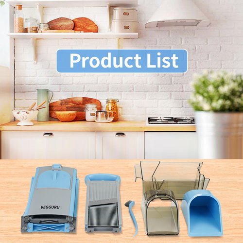 VEGGURU Safer Mandoline Food Slicer, Thickness Adjustable Vegetable Chopper, Onion Slicer Tomato Cutter Dicer, Multifunctional Kitchen Food Fruit