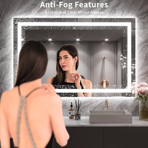 LOAAO LED Bathroom Mirror - 55X36 Anti-Fog, Dimmable, Backlit & Front Lit | Lighted Vanity Mirror with Memory Function, Tempered Glass