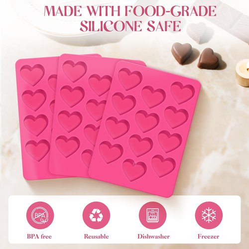 Feehope 3Pcs Heart Molds Silicone, Premium Heart Silicone Mold for Baking, Chocolate, Non-stick Silicone Heart Mold for Cakes Candies Soap