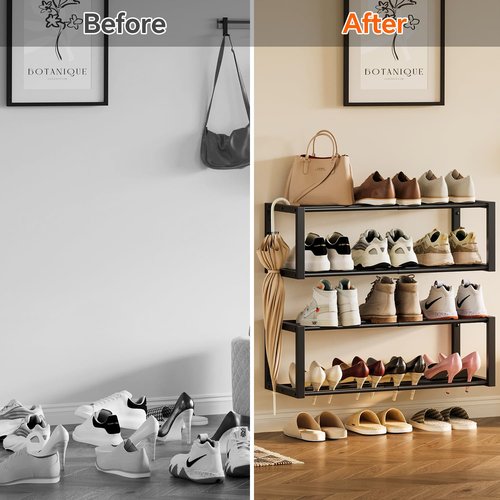 Homeiju Hanging Shoe Organizer,2 Pack Wall Mounted Shoe Rack Holds 12 Pairs,Space Saving Metal Wall Shoe Rack,Hanging Shoe Rack Shoe Holder for Small Space,Entryway,Closet,RV,Camper（Black