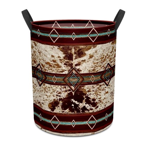 Western Aztec Cow Print Baby Laundry Hamper,Laundry Basket,Waterproof Storage Bin for Bedroom,Clothes Organizer Basket,Toys Box,Room Decor
