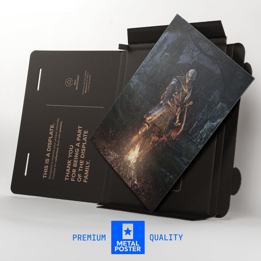 Displate Metal Poster Dark Souls - Lordran - Bonfire in the Shrine - Easy Magnetic Mounting – Knight Collectible Gift for Gamer - Fantasy Wall Art Room Decor Bedroom Posters - 12.6x17.7 in