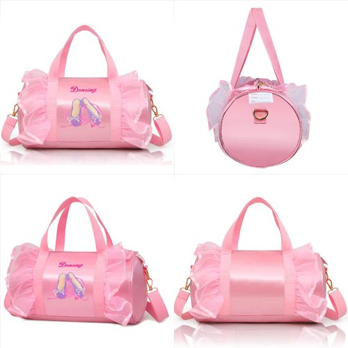 KingBig Embroidered Ballet Shoe Dance Bag, Personalized Waterproof Bag for Girls with Keychain and Pink Plush Ball Pink