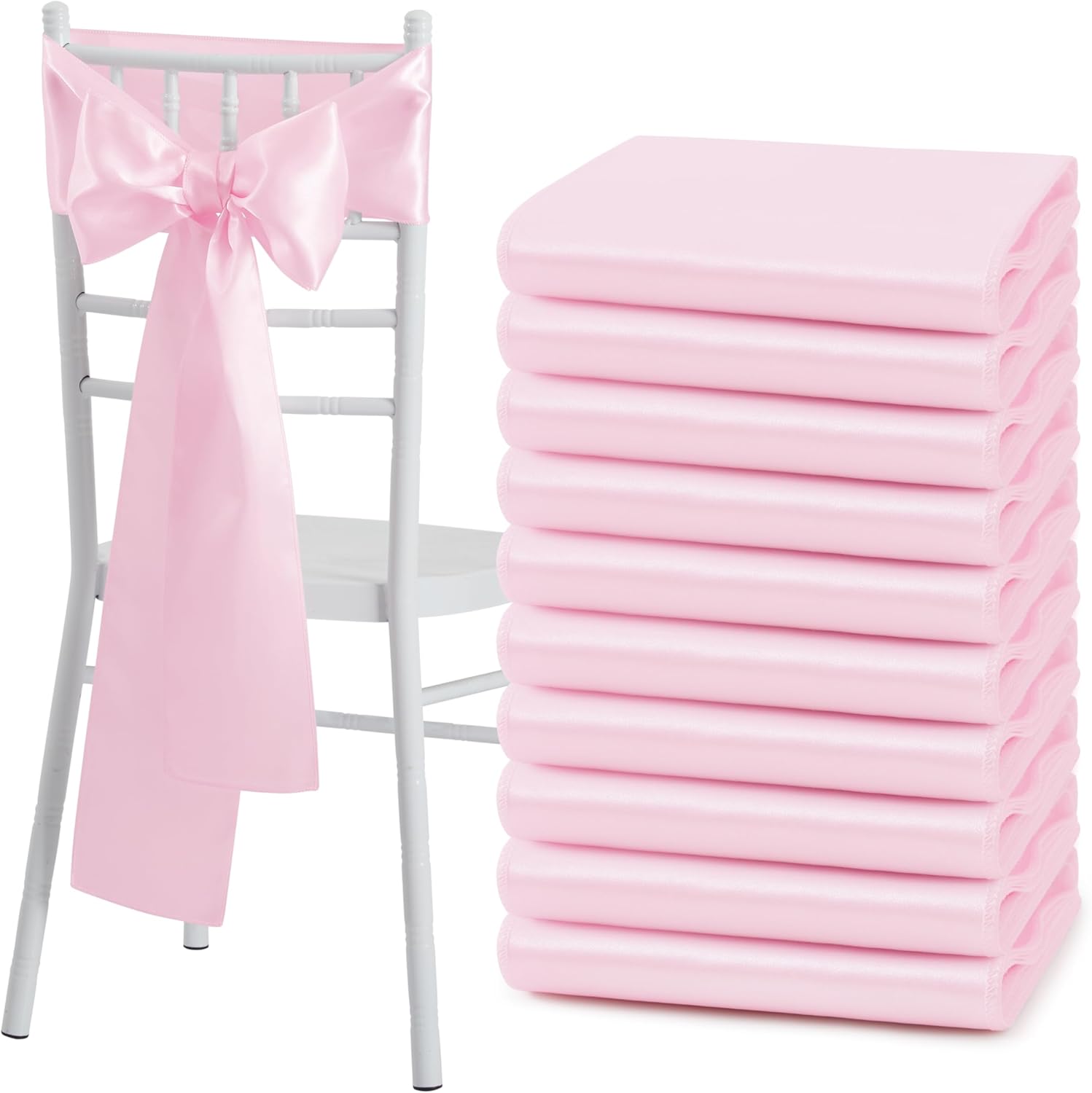 Skiennix Pink Satin Chair Sashes - Elegant Bows for Weddings & Events | 6 x 108 Inch