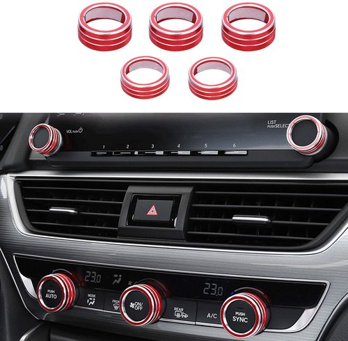 TLIFORT Centre Console Air Conditioning Switch Knob Sound Volume Button Ring for 10th Gen Honda Accord Sedan Sport EX EX-L LX 2018 2019 2020 2021 2022, Aluminum Red, 5pcs