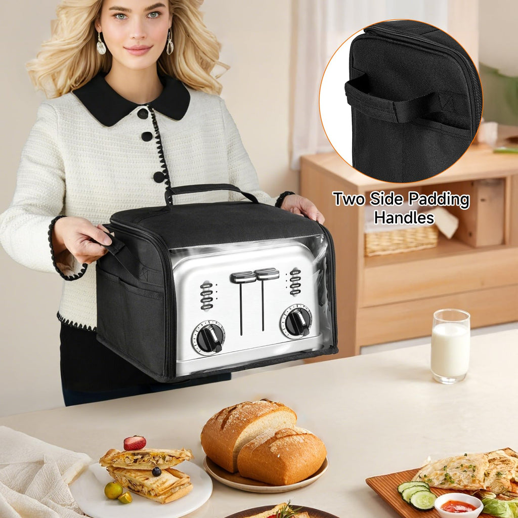 Toaster Cover 4 Slice with Aluminum Foil Lining and Base Compatible with Cuisinart/BELLA/Black and Decker,Cover Only,Black