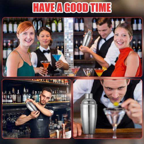 Nitial 6 Pcs Bar Cocktail Shaker Professional Stainless Steel Martini Drink Mixer with Built-in Strainer for Bartending No Leaks Boston Shaker for Bar Party Drink Mixing Tool(18.6 oz,Silver)