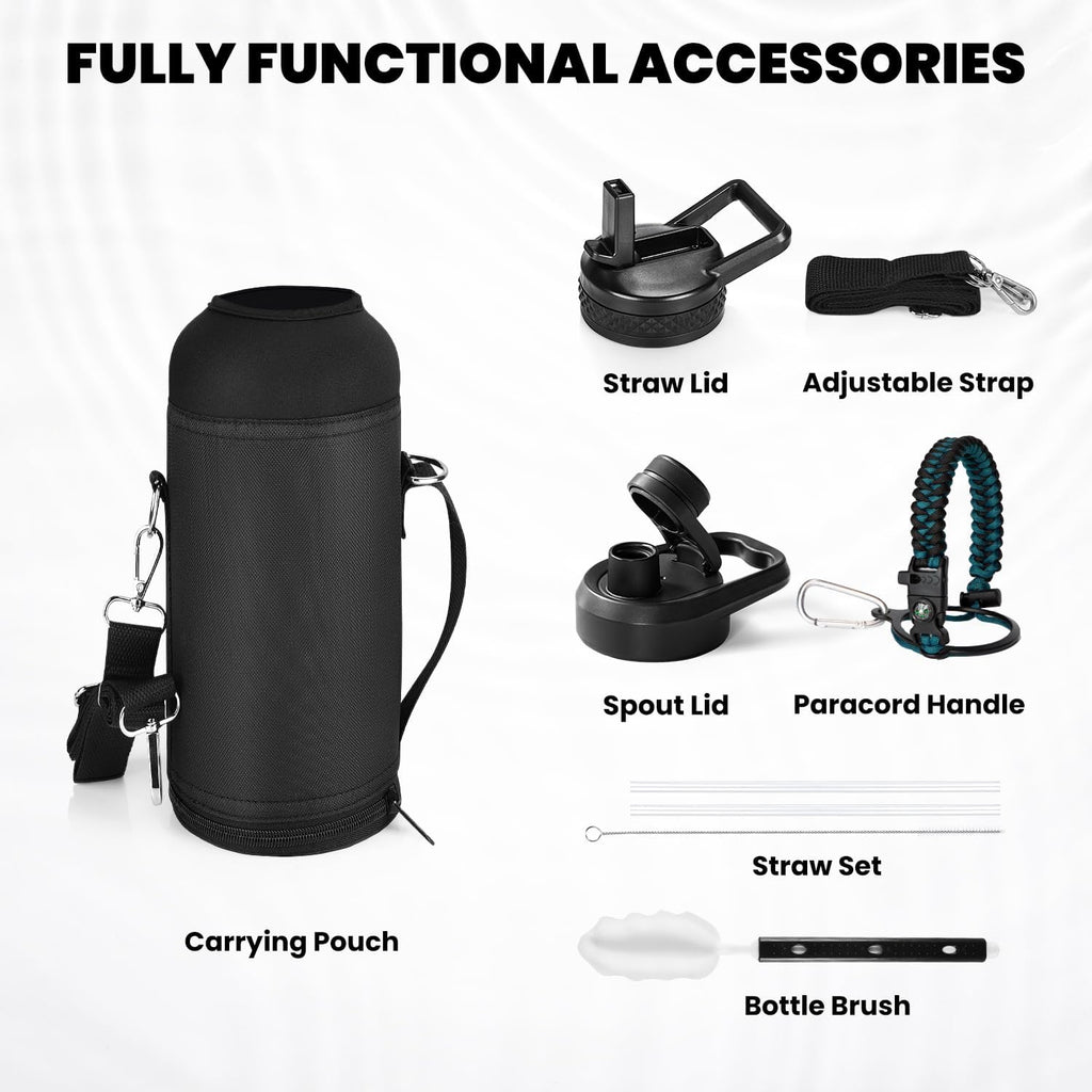 Skiennix Insulated Water Bottle - 40 oz Triple Wall Vacuum Stainless Steel | Cold for 48 Hrs, Leak Proof, Indigo/Black