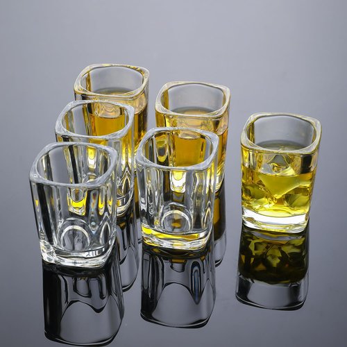 BTGLLAS Shot Glasses 2.3 oz, Set of 6 - Cute Square Tequila Glasses, Perfect for Whiskey, Tequila, Liqueurs, Party & Collection, Espressos, Spirits & Liquors (6, Clear square)