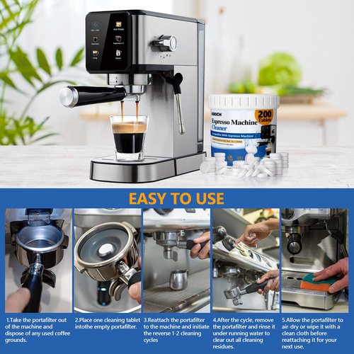 Espresso Machine Cleaning Tablets Descaling -200 Tablets, Compatible with Breville Barista Express, Gaggia, Delonghi, Jura, Philips - Universal Coffee Machine Cleaner Solution for Espresso Machines